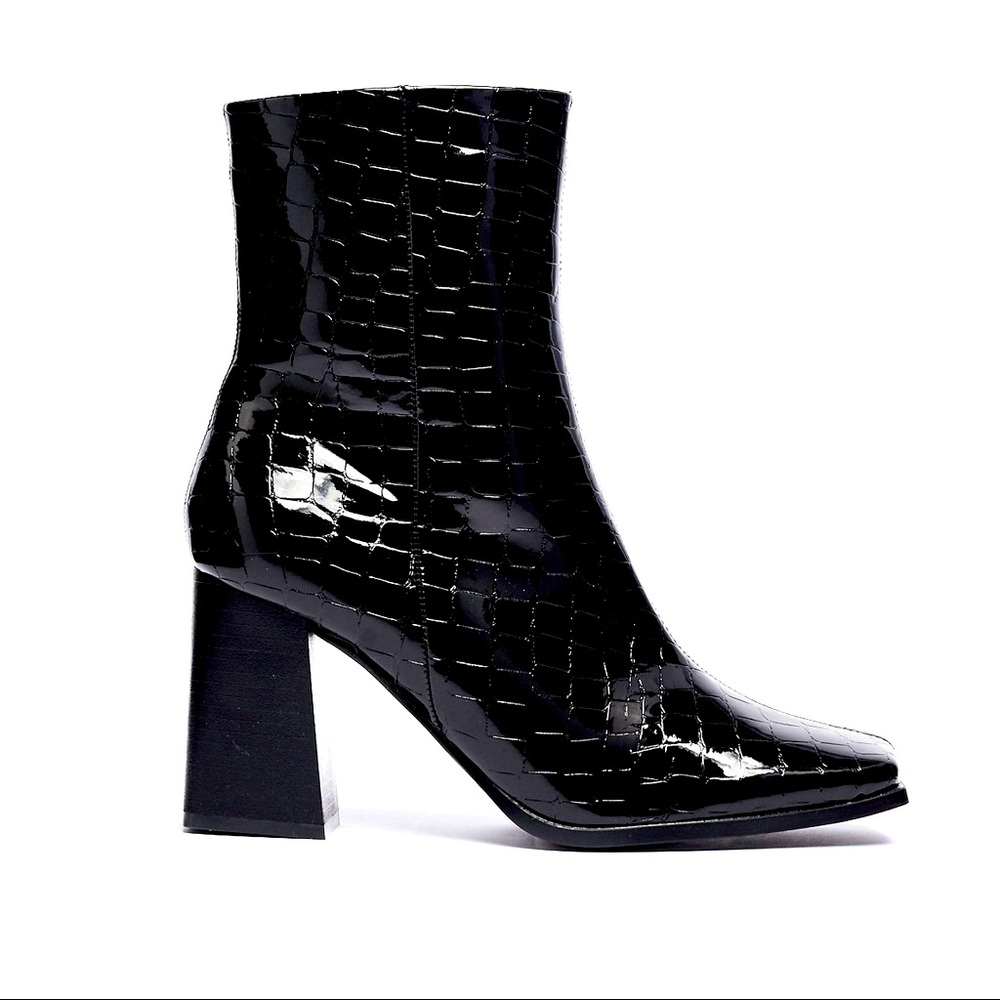 Faux Leather Block Heel Booties